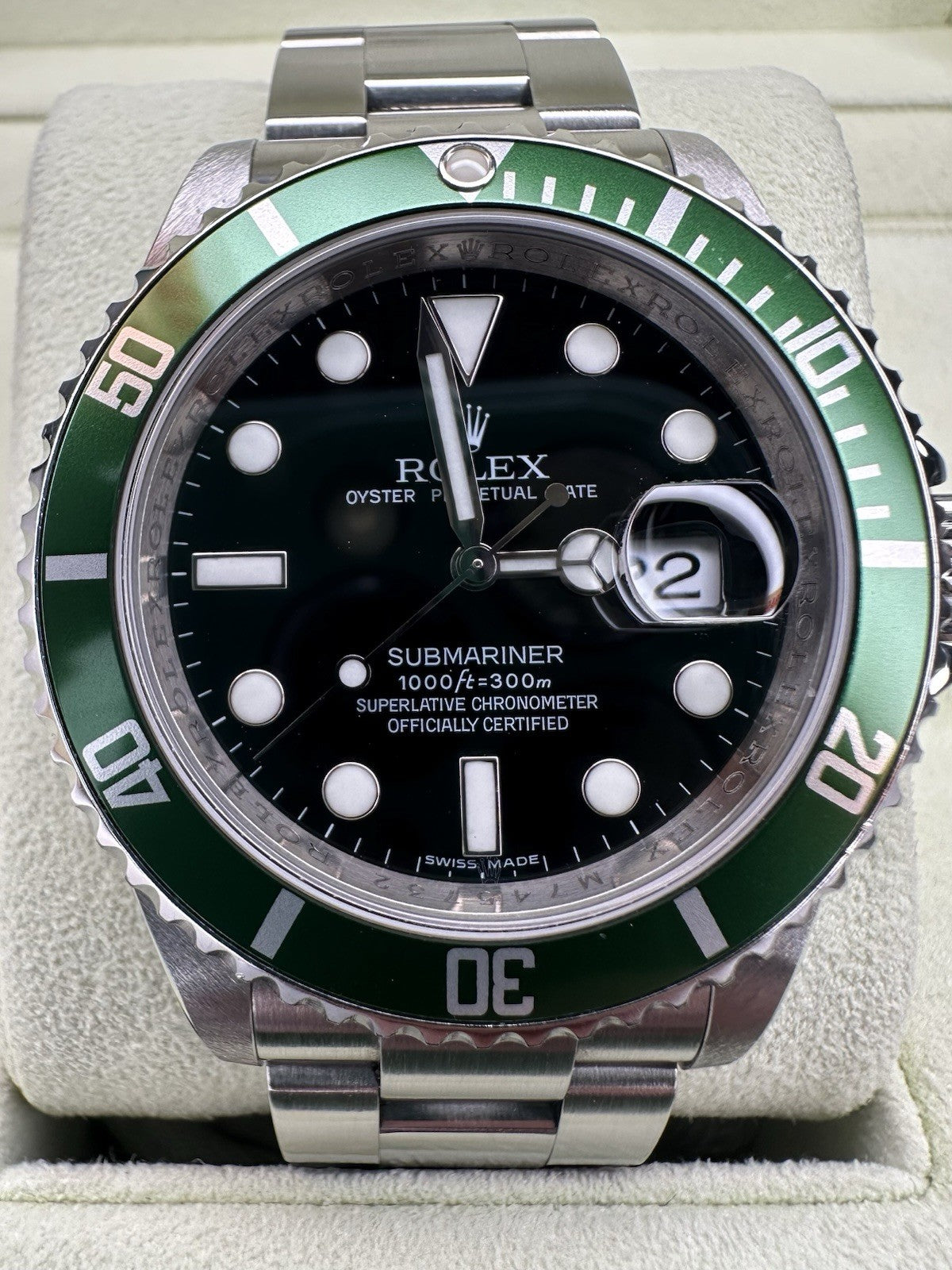 Rolex Submariner Date 16610LV Kermit 50th Anniversary 2009 Full Set Unpolished