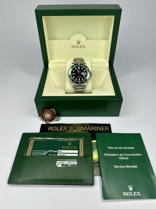 Rolex Submariner Date 16610LV Kermit 50th Anniversary 2009 Full Set Unpolished