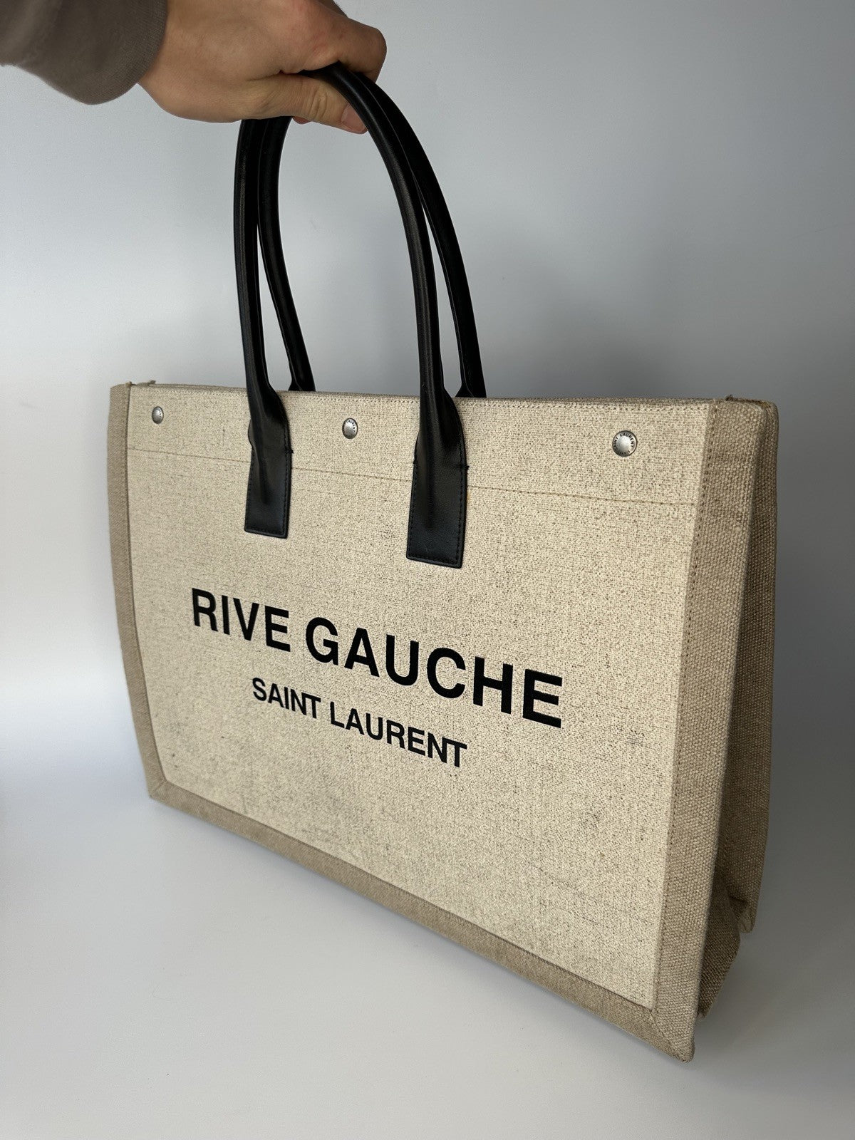 Saint Laurent Rive Gauche Tote Bag Canvas & Leather Unisex