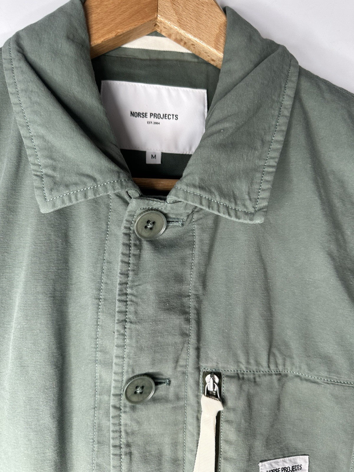 Norse Projects Green Mens Medium Khaki Green Button Down Jacket Cotton Blend VGC