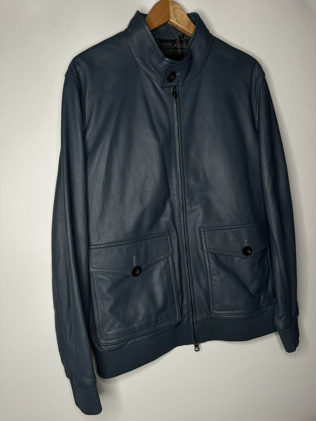 Dunhill Men's Leather Lambskin Harrington Jacket Size XL Petrol Blue