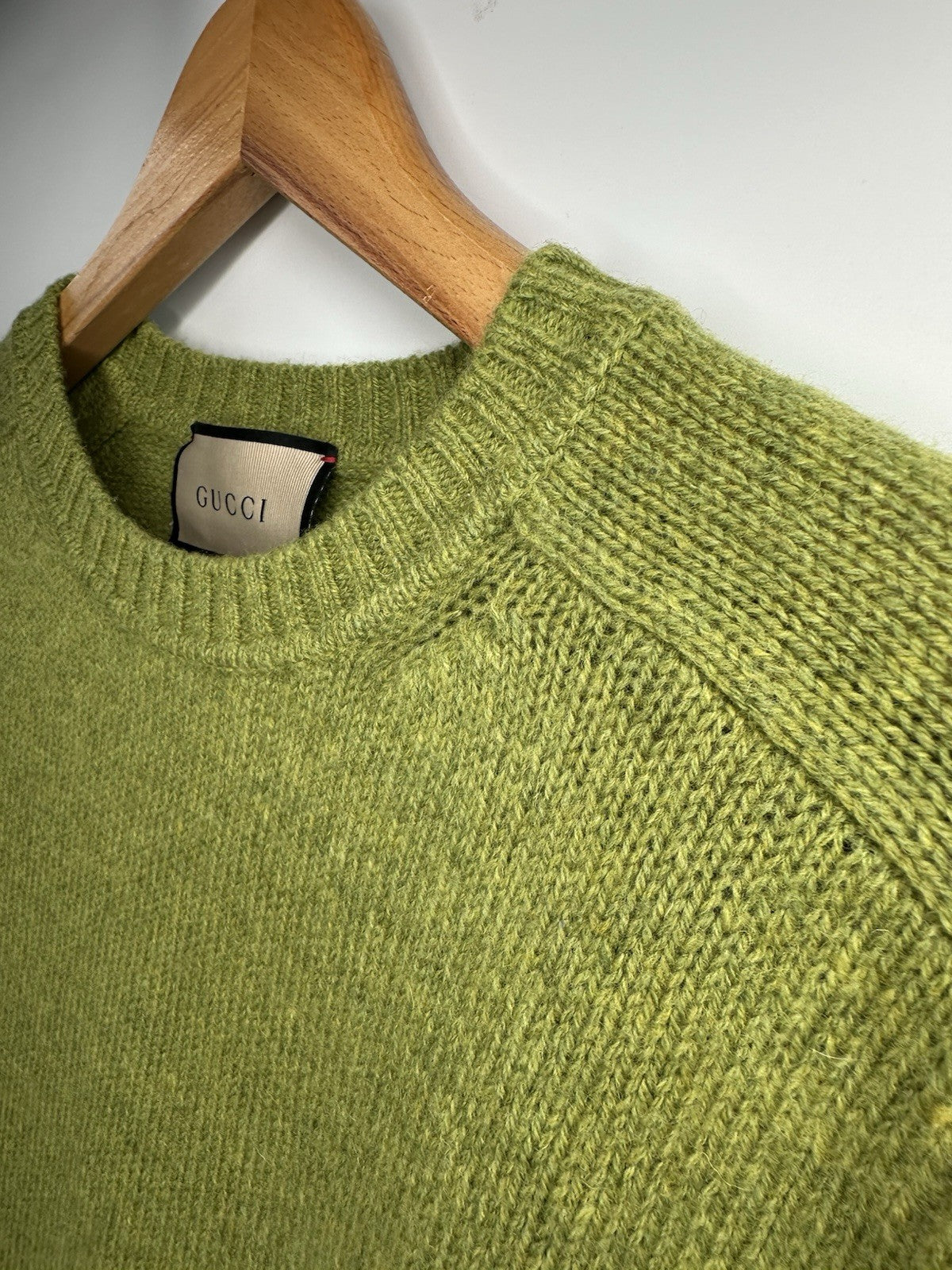 Gucci Logo Embroidery Wool Sweater Large Pear Green Mens