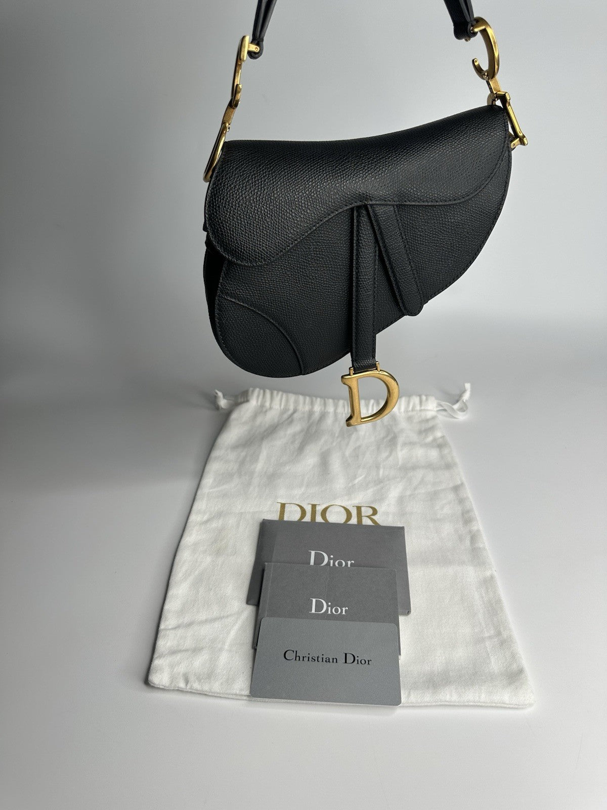 Christian Dior Saddle Mini Black Shoulder Bag Black Leather & Gold Hardware