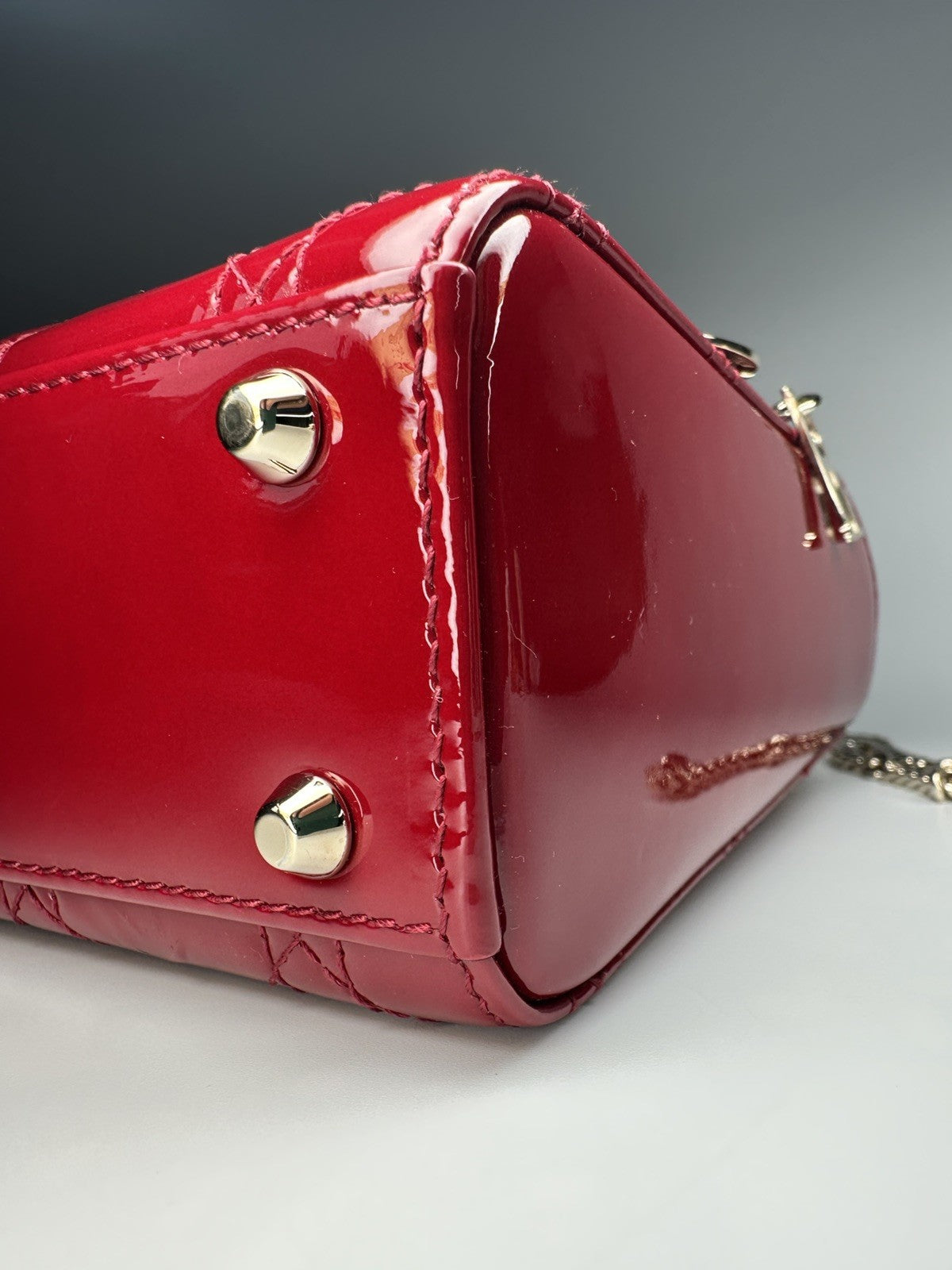 Lady Dior Mini Patent Leather Bag  Cherry Red - With Detachable Chain