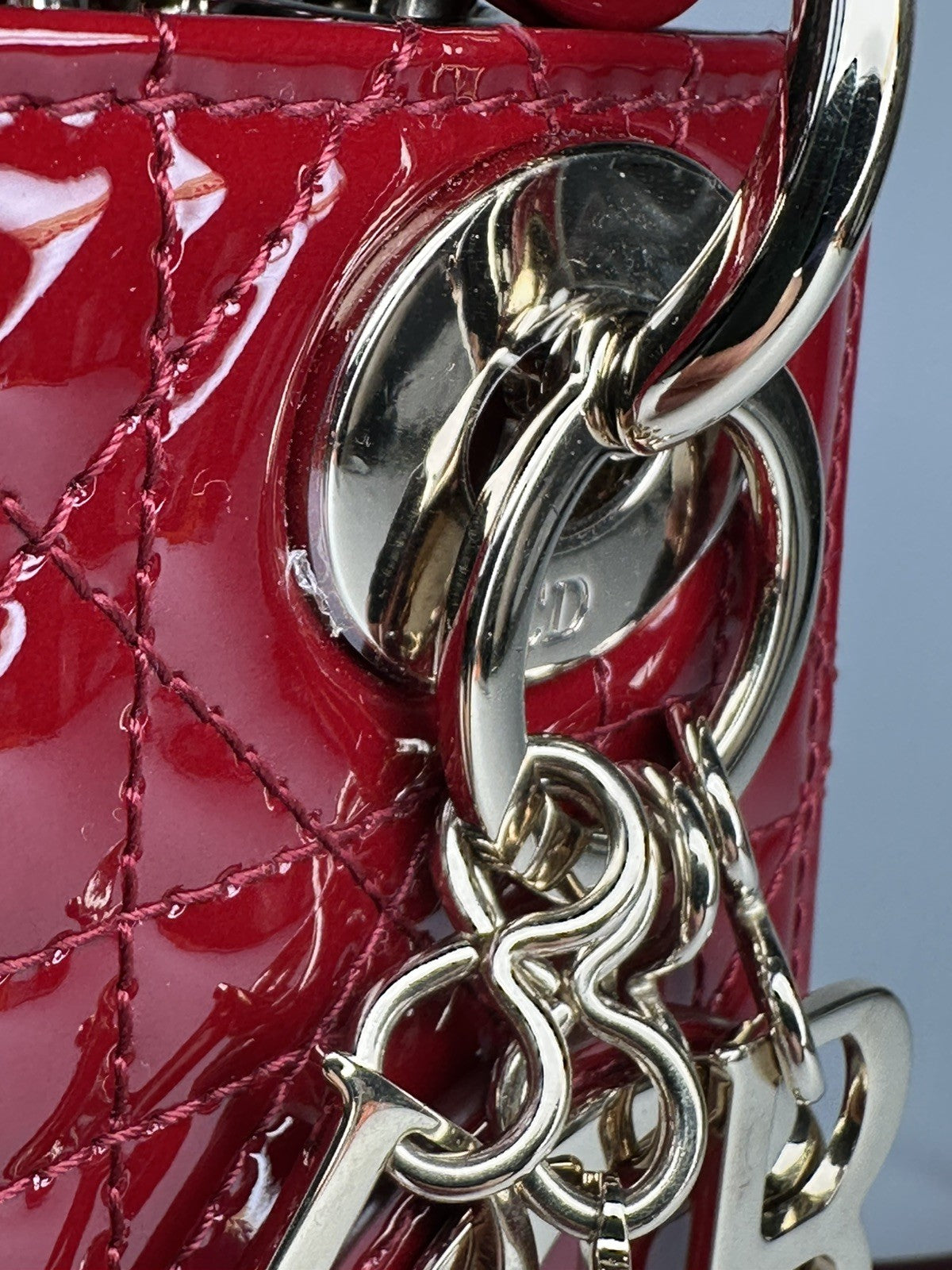 Lady Dior Mini Patent Leather Bag  Cherry Red - With Detachable Chain