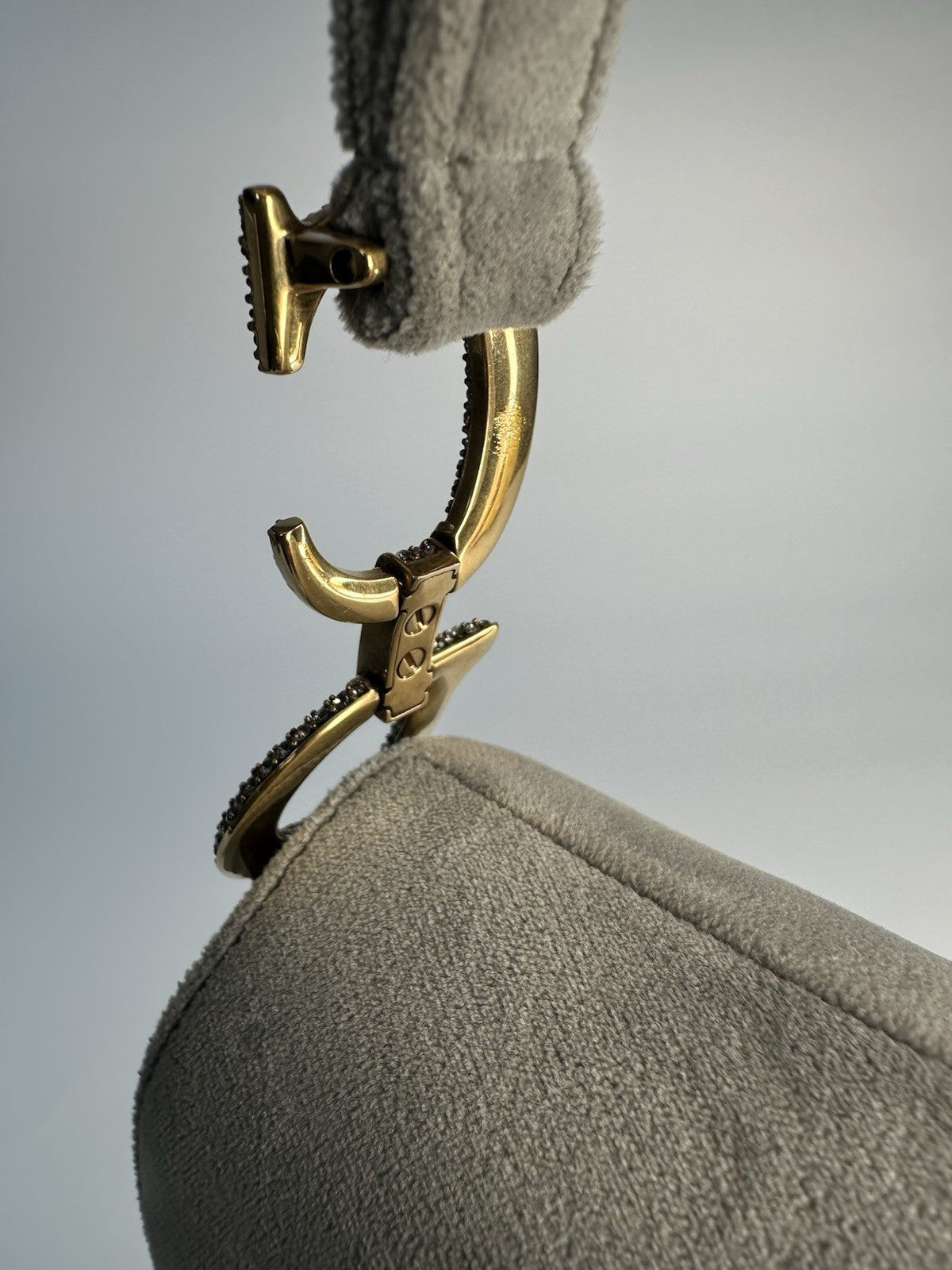 Christian Dior Saddle Shoulder Bag Mini Grey Velvet Crystal Embellished