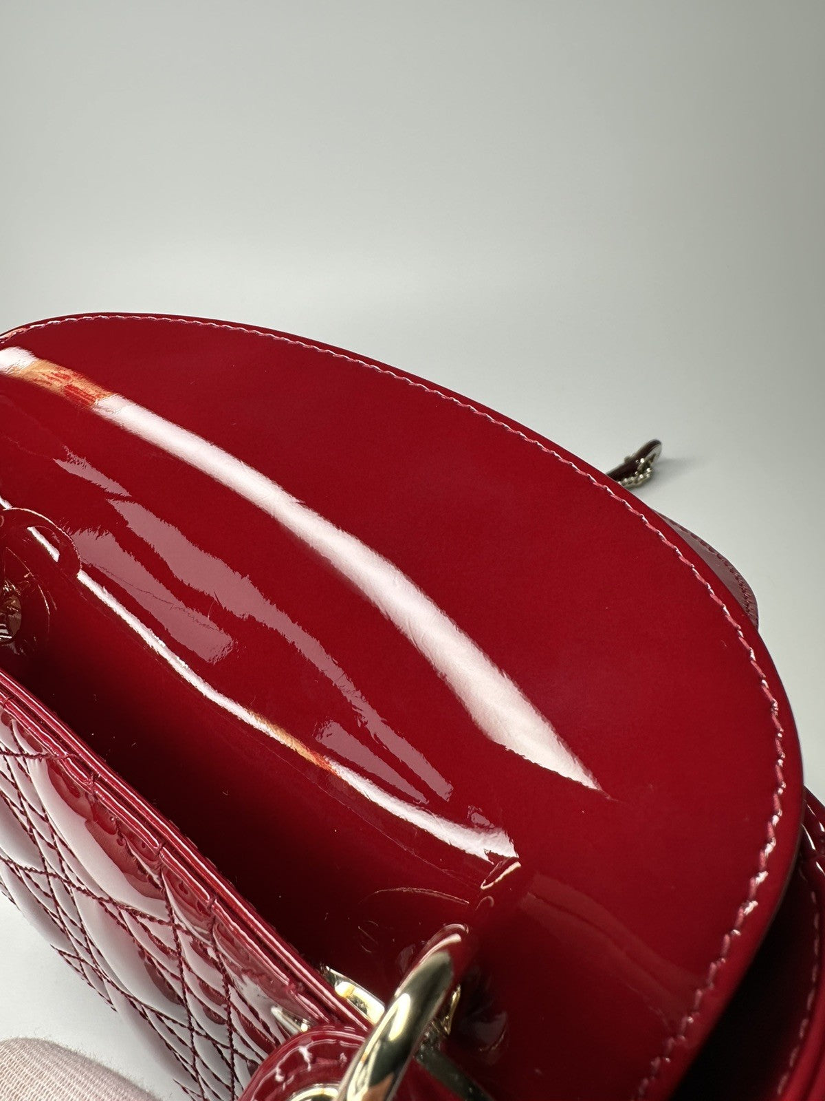 Lady Dior Mini Patent Leather Bag  Cherry Red - With Detachable Chain