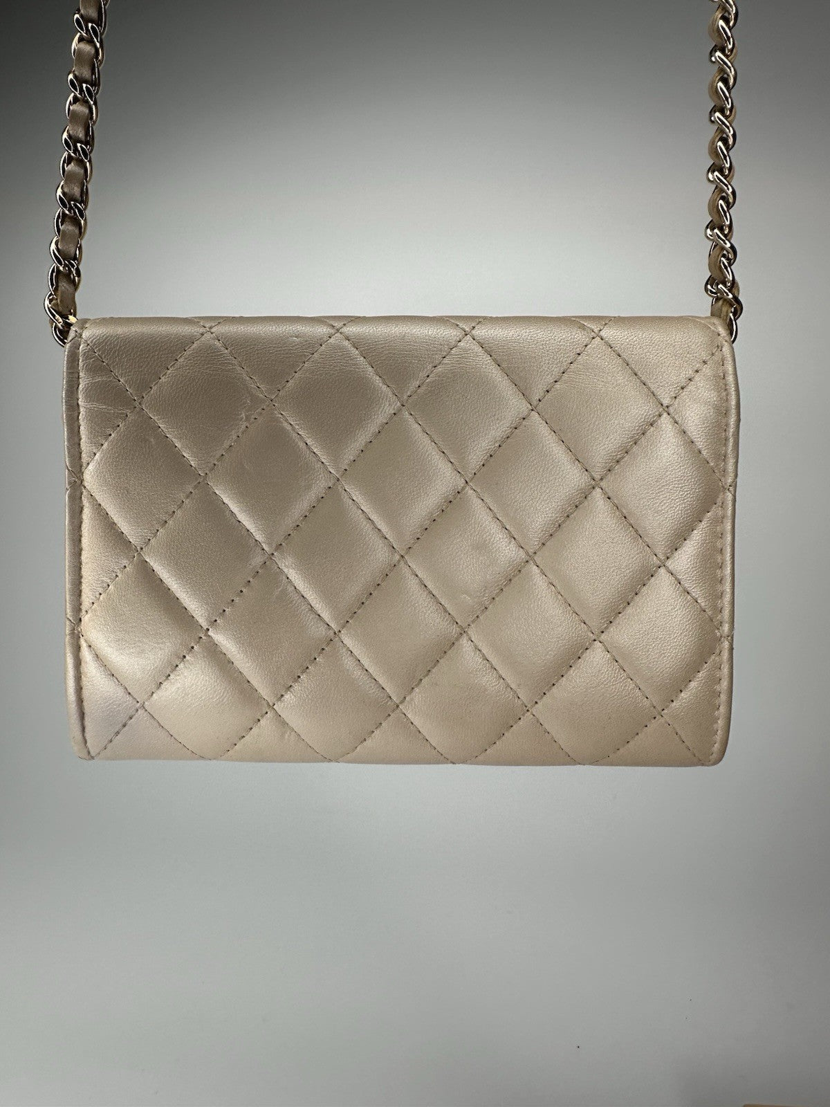 Chanel Lambskin Quilted Pearl Clutch With Chain Bag