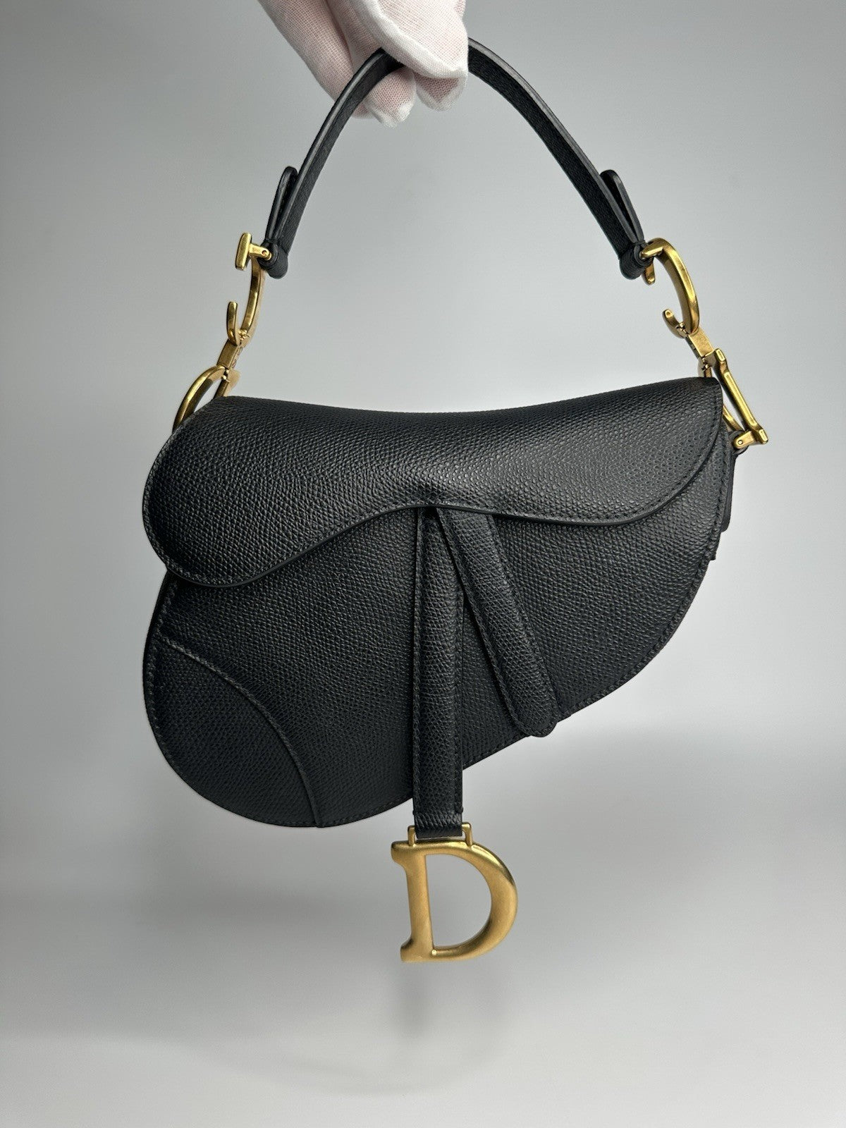 Christian Dior Saddle Mini Black Shoulder Bag Black Leather & Gold Hardware