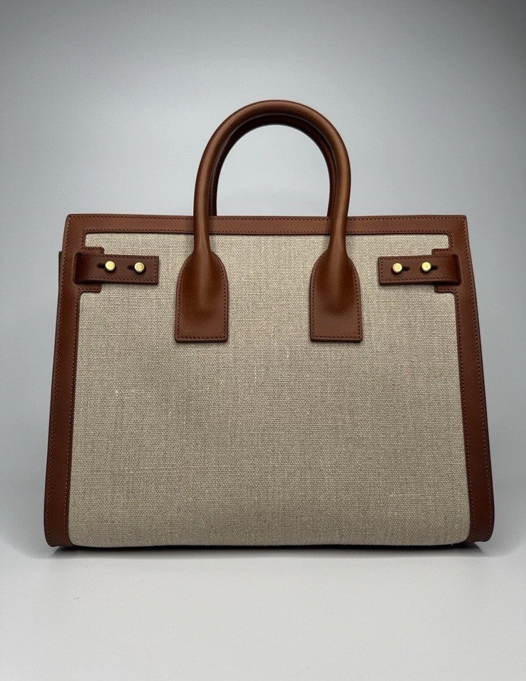 Saint Laurent Sac De Jour Leather Calfskin & Linen Cognac RRP €2990