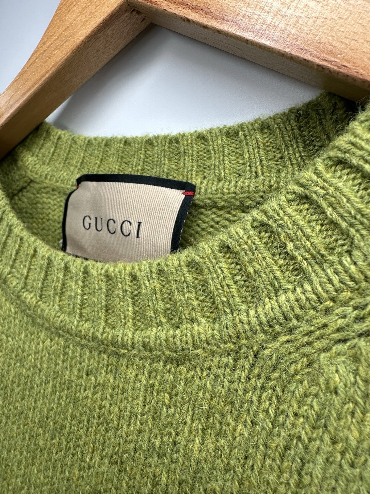 Gucci Logo Embroidery Wool Sweater Large Pear Green Mens