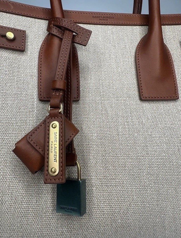 Saint Laurent Sac De Jour Leather Calfskin & Linen Cognac RRP €2990