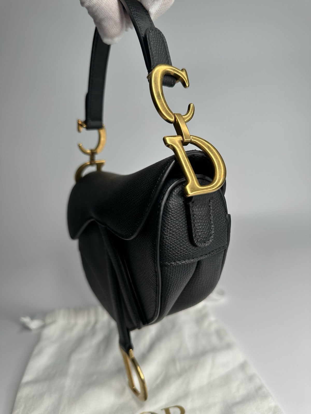 Christian Dior Saddle Mini Black Shoulder Bag Black Leather & Gold Hardware