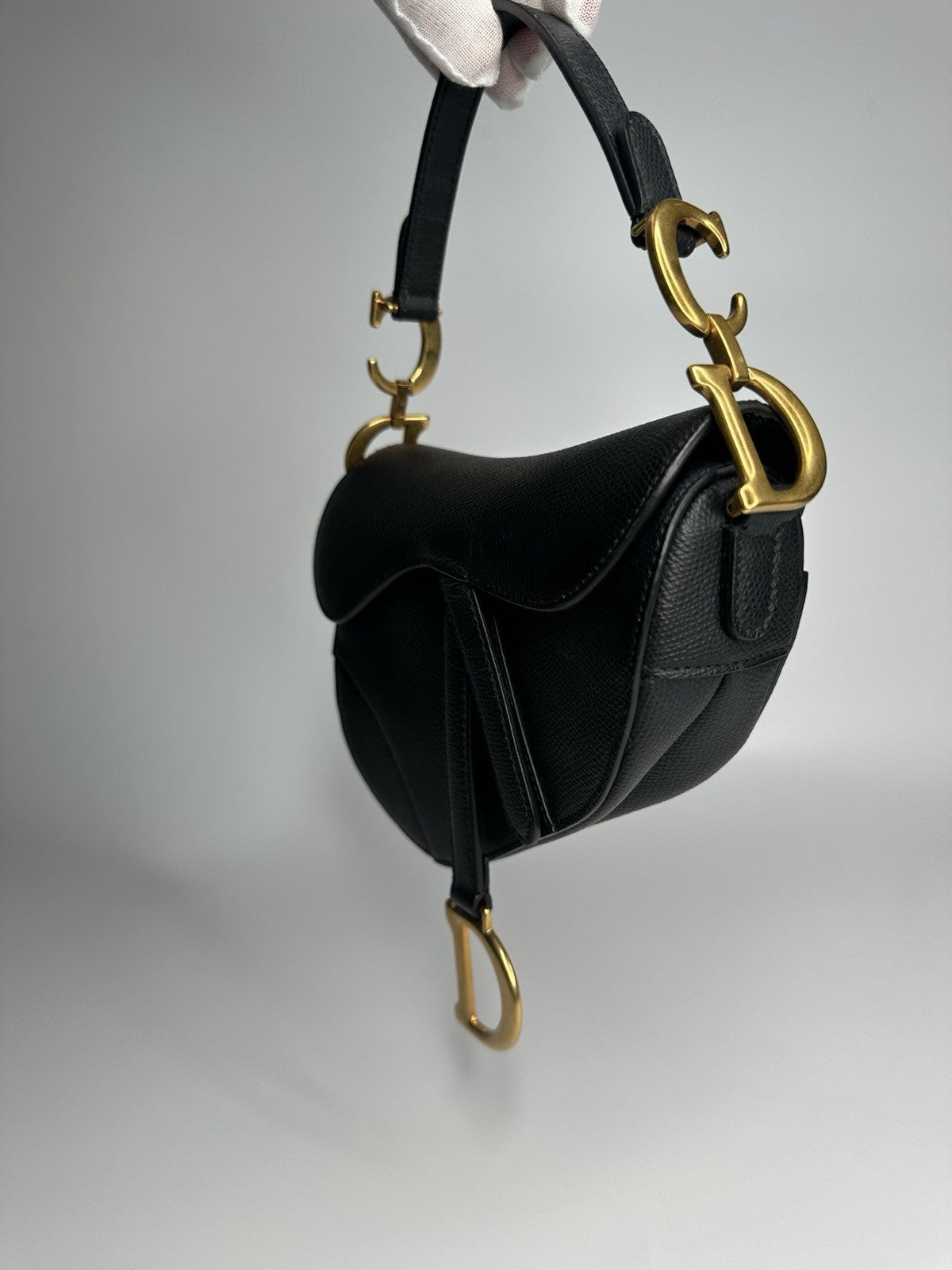 Christian Dior Saddle Mini Black Shoulder Bag Black Leather & Gold Hardware