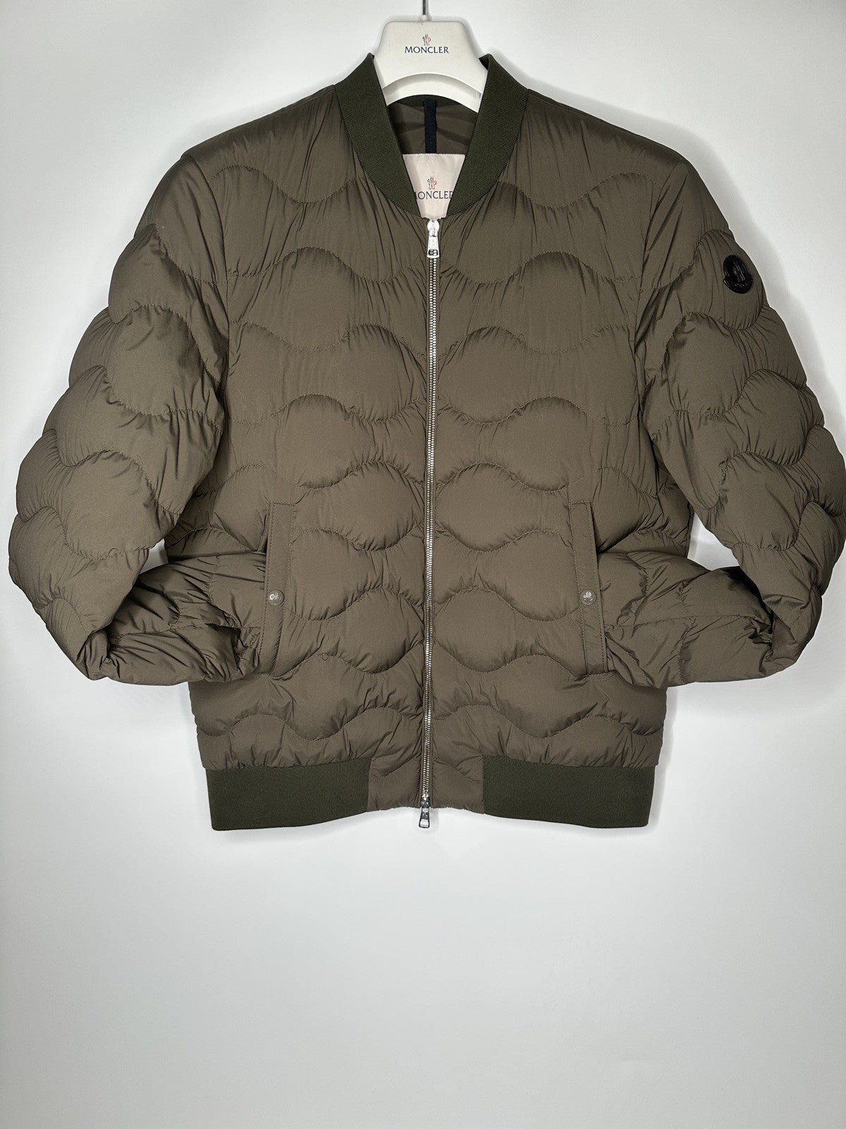 Moncler Giubotto Borely Khaki Jacket Mens Size 4 / X Large Black Badge