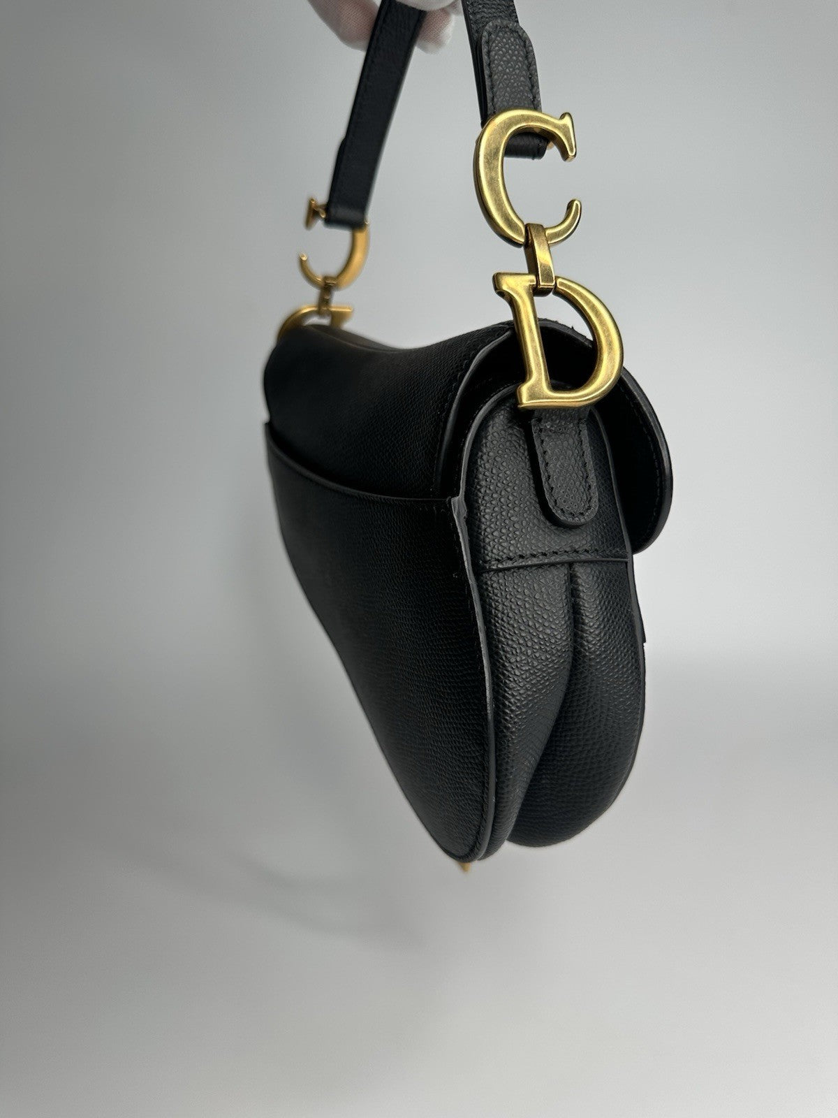 Christian Dior Saddle Mini Black Shoulder Bag Black Leather & Gold Hardware