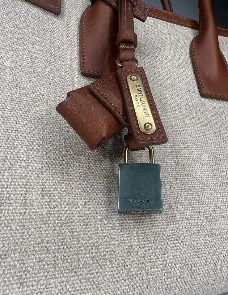 Saint Laurent Sac De Jour Leather Calfskin & Linen Cognac RRP €2990