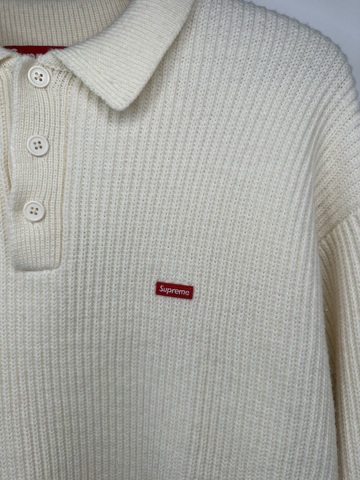 Supreme Jumper - Beige Long Sleeve Collar Jumper Wool - Rare Item - Large - Mens