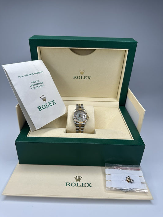 Ladies Steel & Gold Rolex Datejust White Mother Of Pearl Diamond Dial + Papers