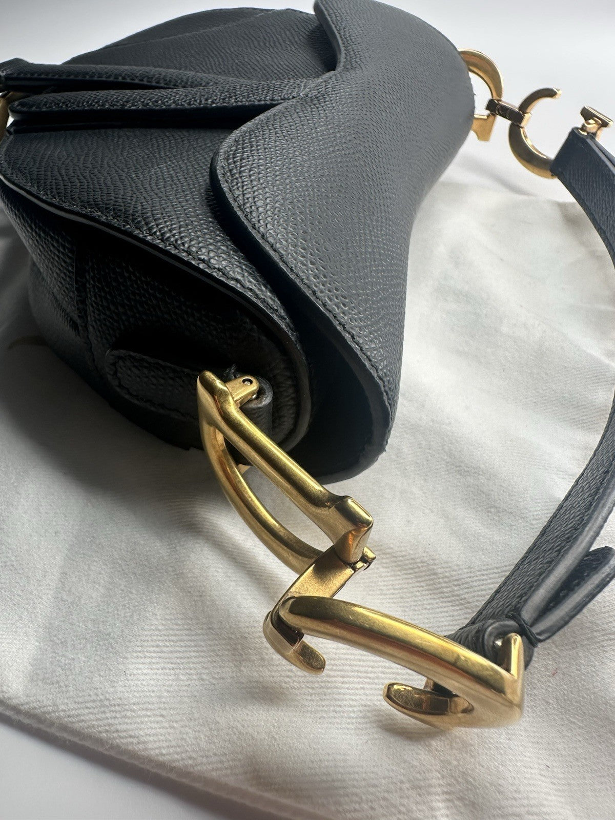 Christian Dior Saddle Mini Black Shoulder Bag Black Leather & Gold Hardware