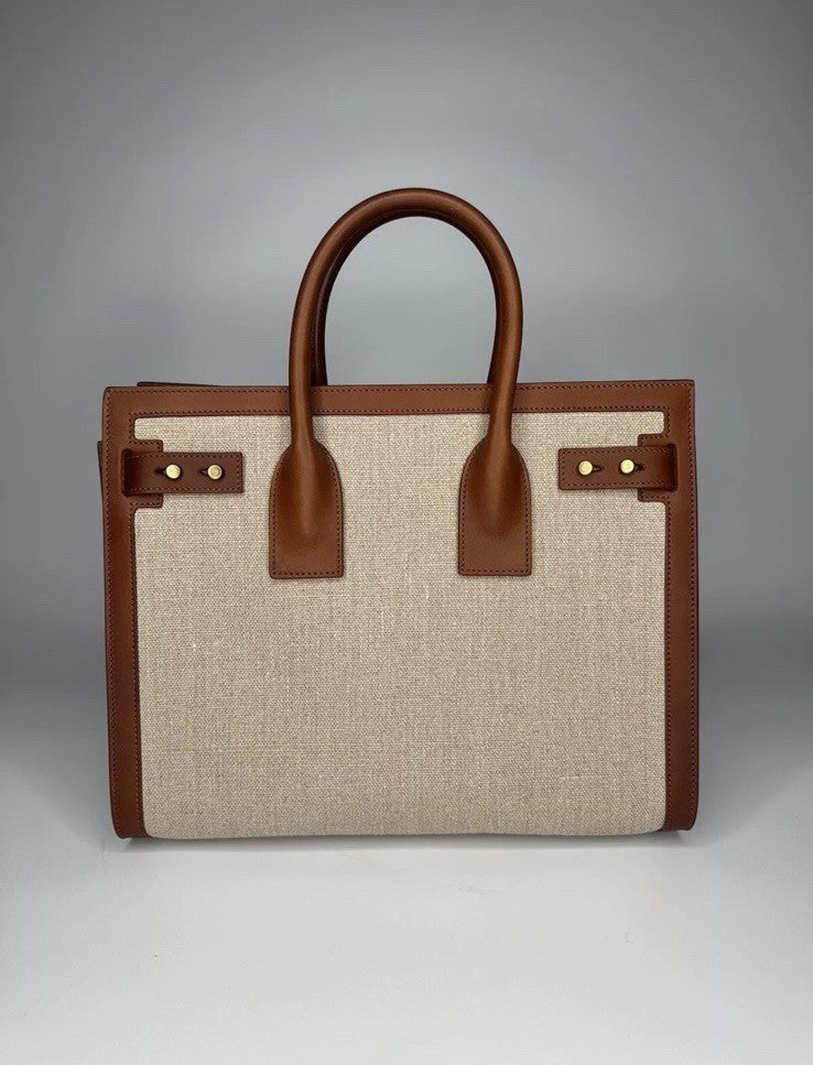 Saint Laurent Sac De Jour Leather Calfskin & Linen Cognac RRP €2990