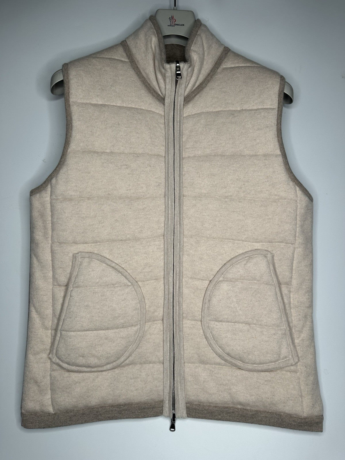 N.Peal Mens Cashmere Full Zip Gilet Size Large Sand RRP £895