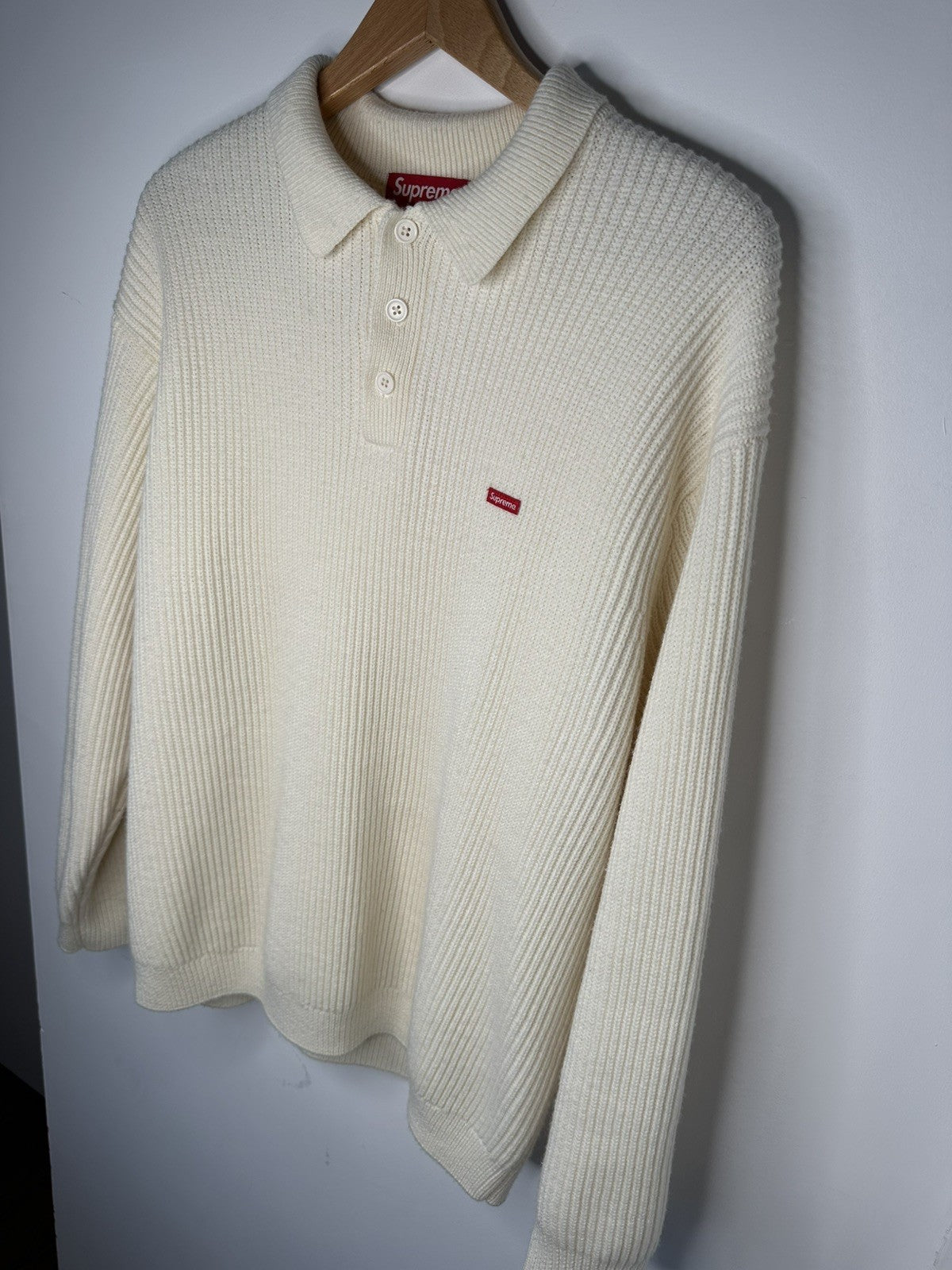 Supreme Jumper - Beige Long Sleeve Collar Jumper Wool - Rare Item - Large - Mens