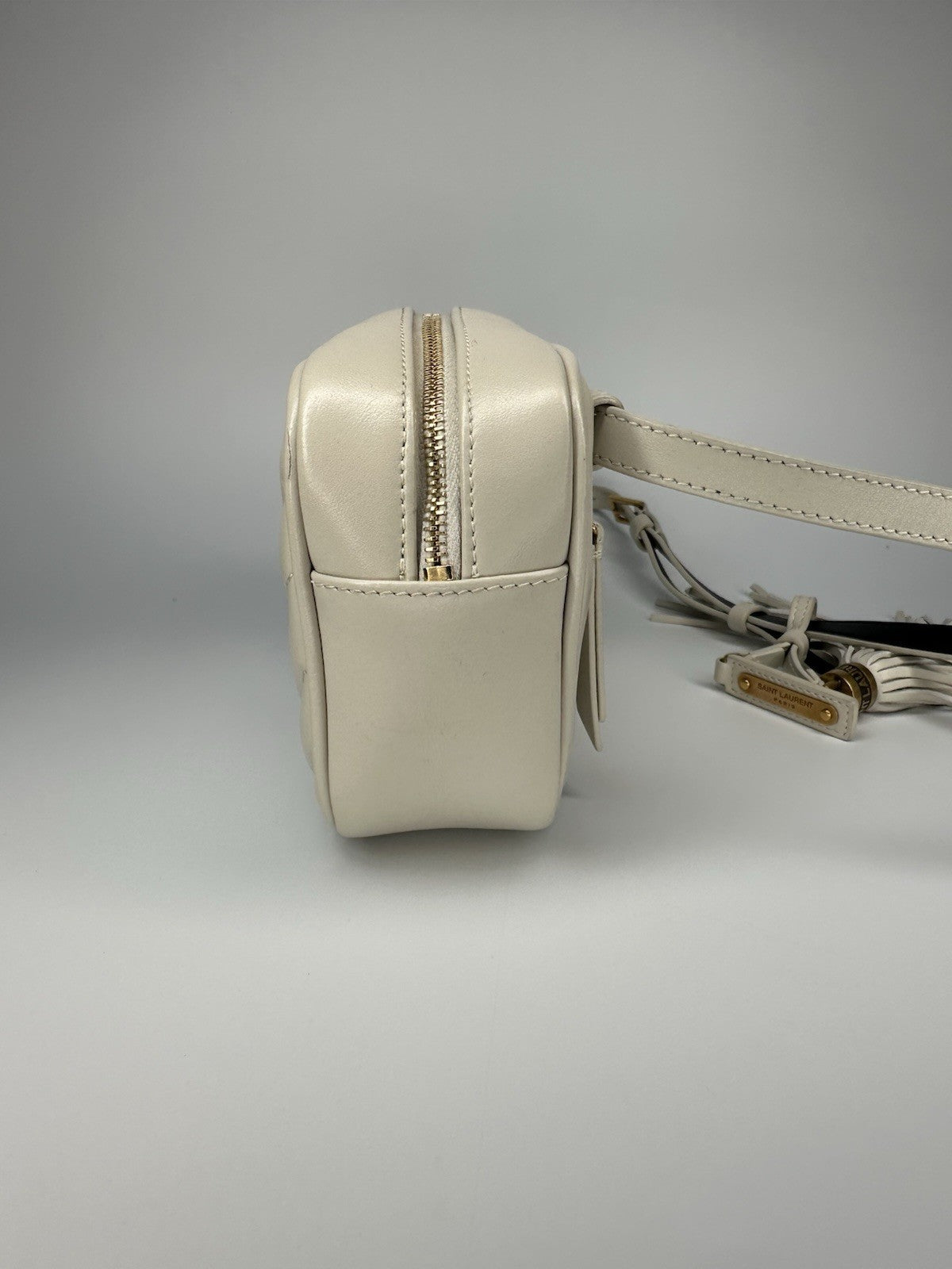 YSL Saint Laurent Cross Body Bag Beige Leather Gold Hardware
