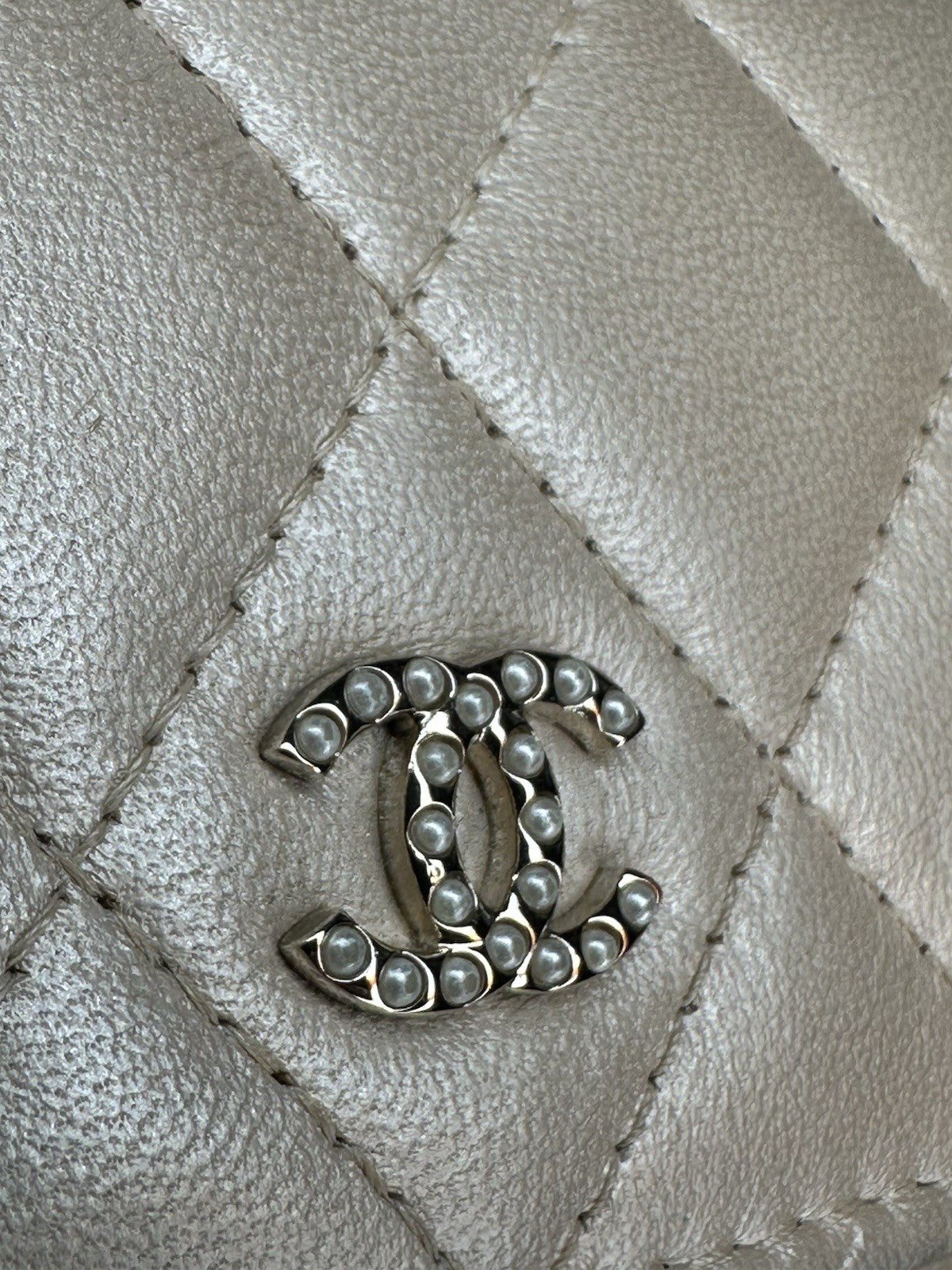 Chanel Lambskin Quilted Pearl Clutch With Chain Bag