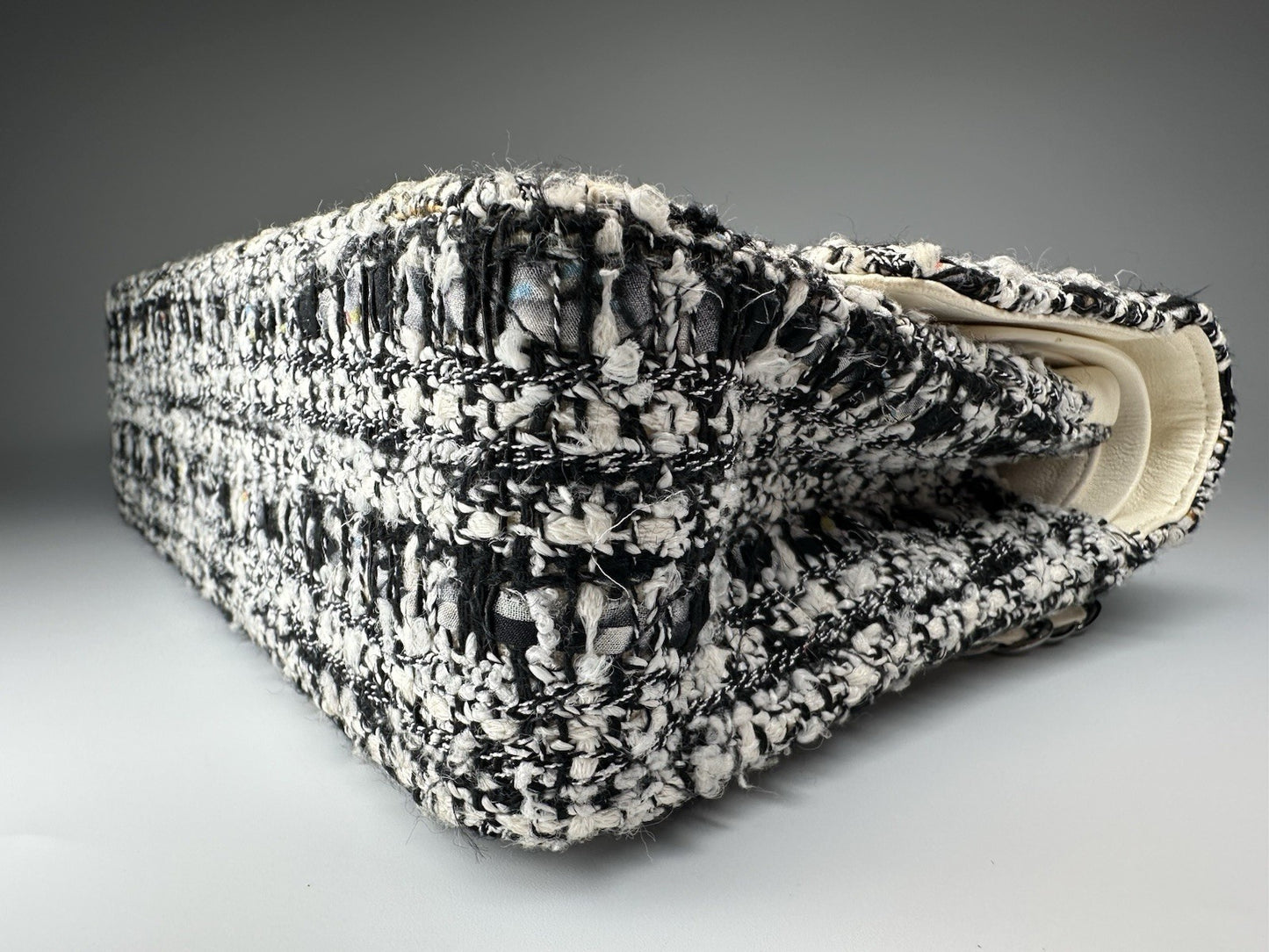 Chanel Medium Classic Double Flap Crossbody Shoulder Bag Tweed Black White