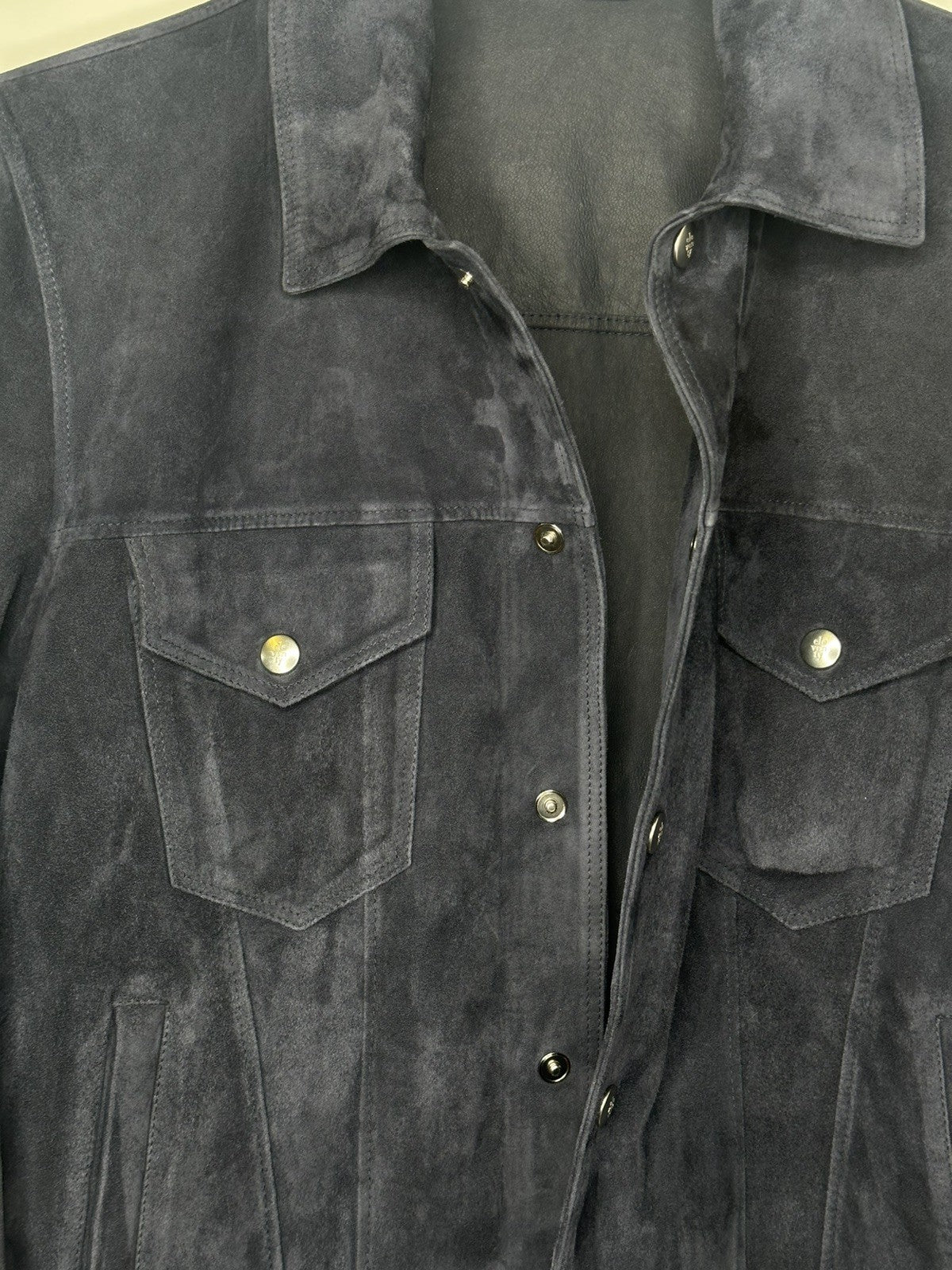 Eleventy Suede Trucker Jacket Navy Small Mens RRP £1460
