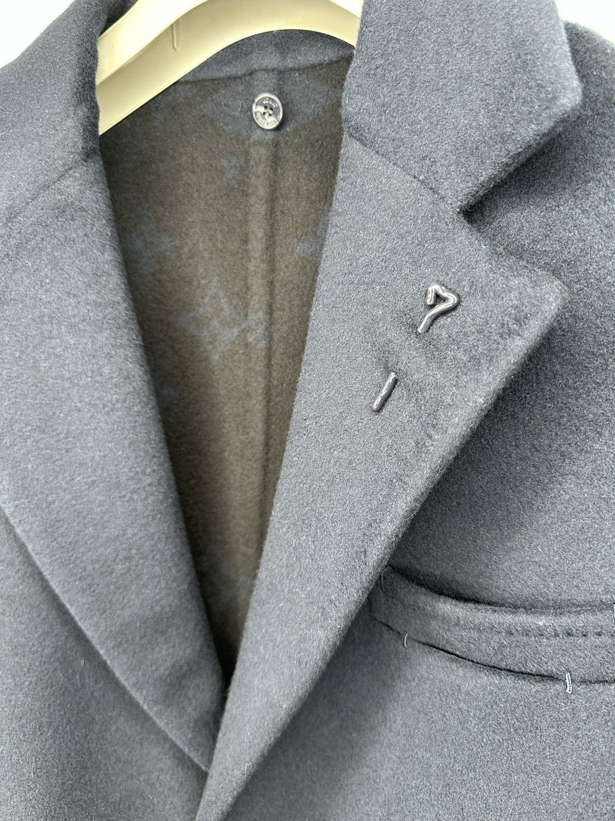 Louis Vuitton Cashmere & Silk Coat Navy Blue Size 44 Made In Italy