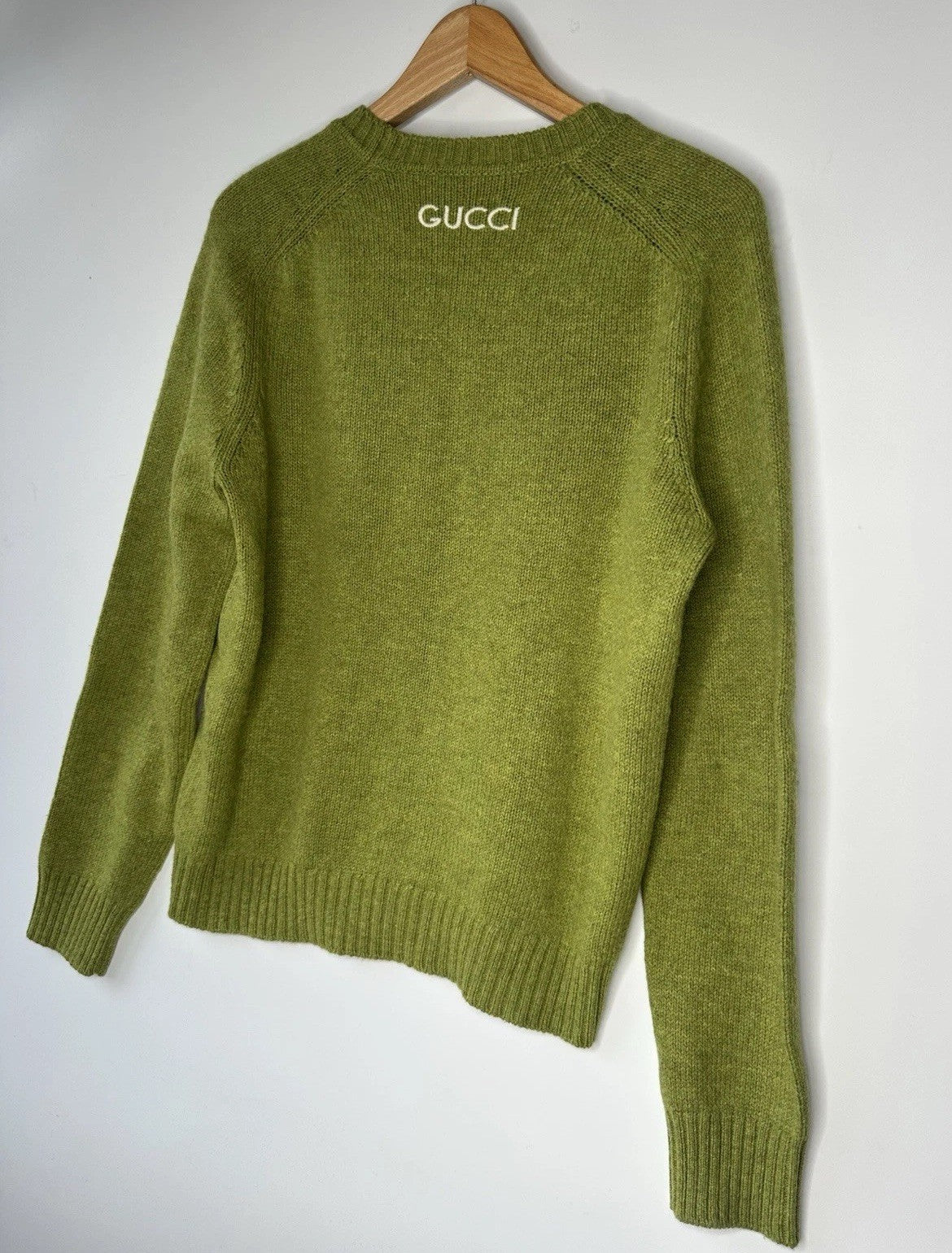 Gucci Logo Embroidery Wool Sweater Large Pear Green Mens