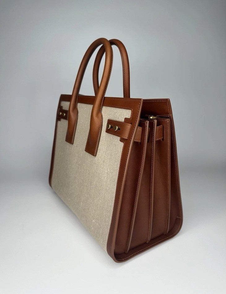 Saint Laurent Sac De Jour Leather Calfskin & Linen Cognac RRP €2990
