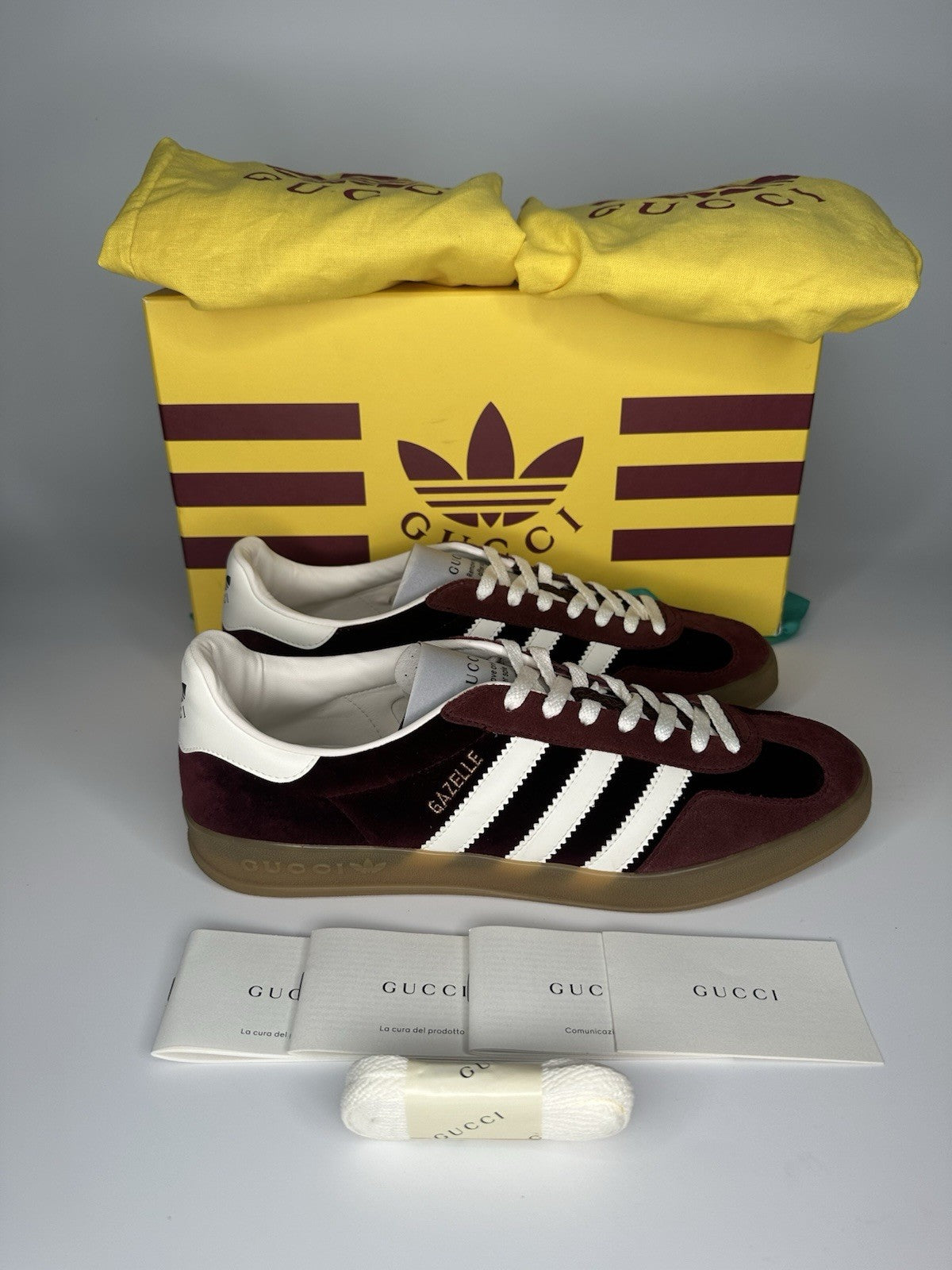 Adidas x Gucci Mens Gazelle Maroon / White Gum Sole UK10