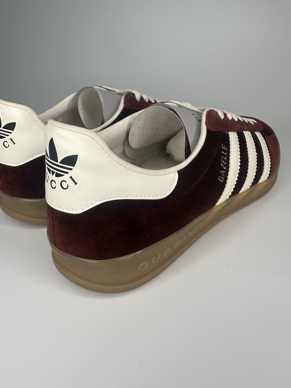 Adidas x Gucci Mens Gazelle Maroon / White Gum Sole UK10