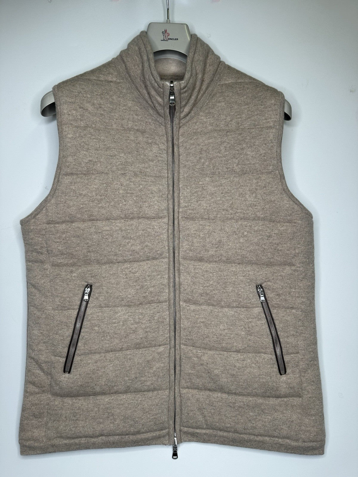 N.Peal Mens Cashmere Full Zip Gilet Size Large Sand RRP £895