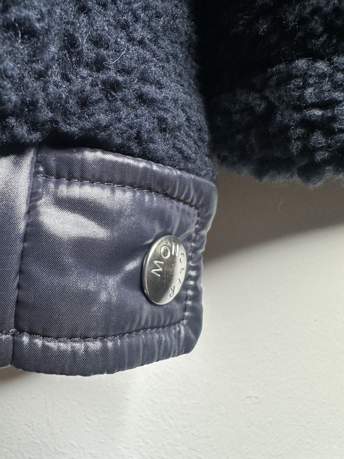 Moncler Michon Giubbotto Navy Blue Sherpa Fleece Down Jacket Size 4 / XL Mens