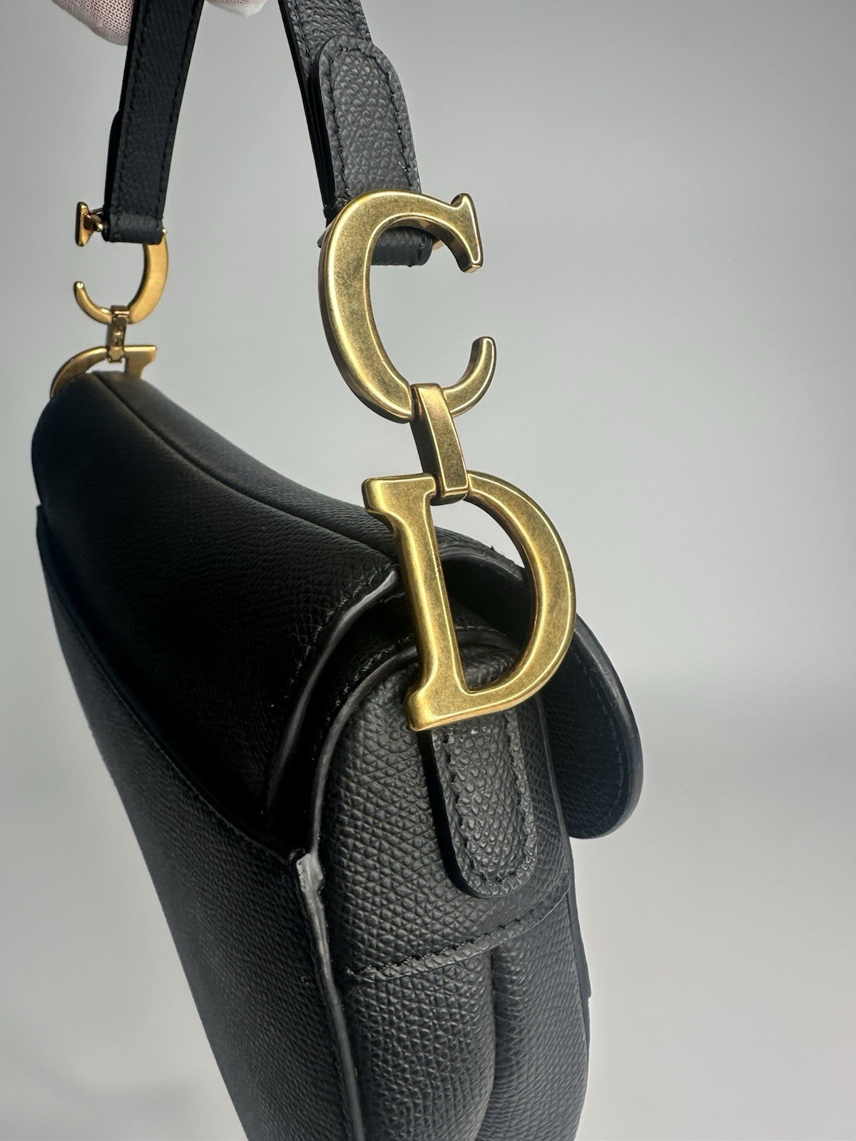 Christian Dior Saddle Mini Black Shoulder Bag Black Leather & Gold Hardware