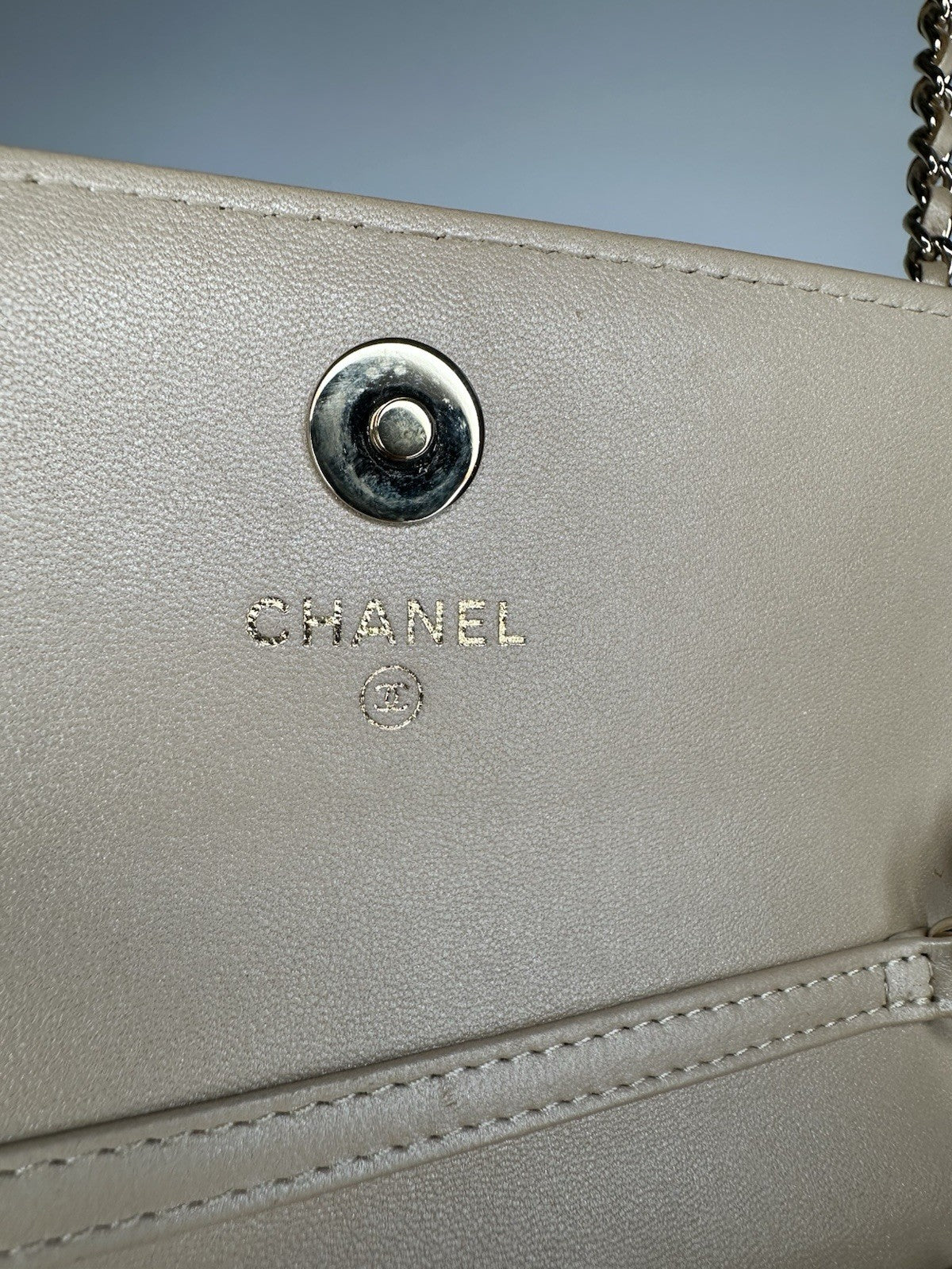 Chanel Lambskin Quilted Pearl Clutch With Chain Bag