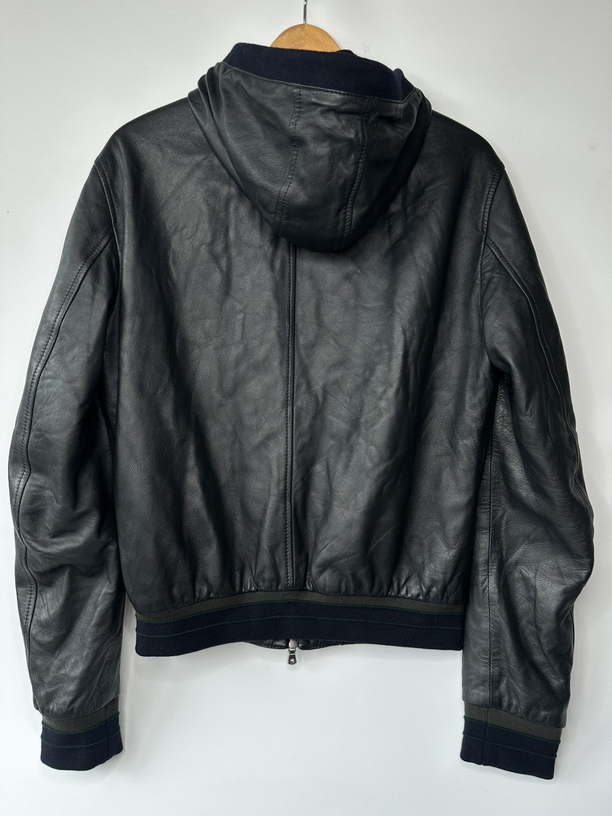Dolce & Gabbana Dark Navy Lambskin Leather  Hooded Jacket Size 52 XL Mens