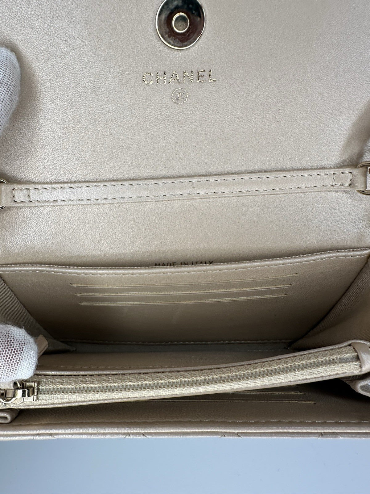 Chanel Lambskin Quilted Pearl Clutch With Chain Bag