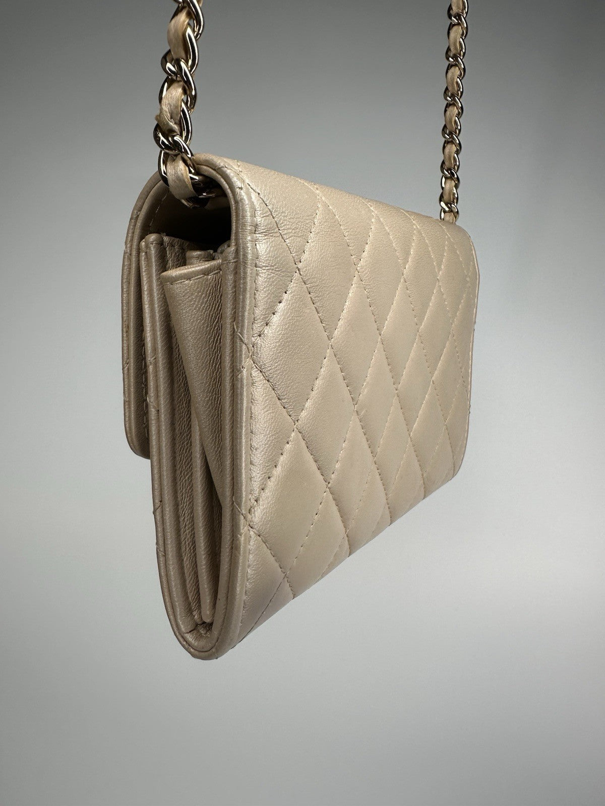 Chanel Lambskin Quilted Pearl Clutch With Chain Bag