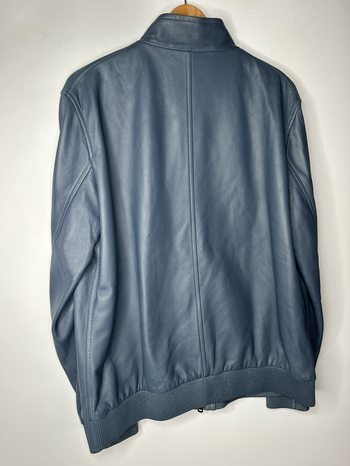Dunhill Men's Leather Lambskin Harrington Jacket Size XL Petrol Blue