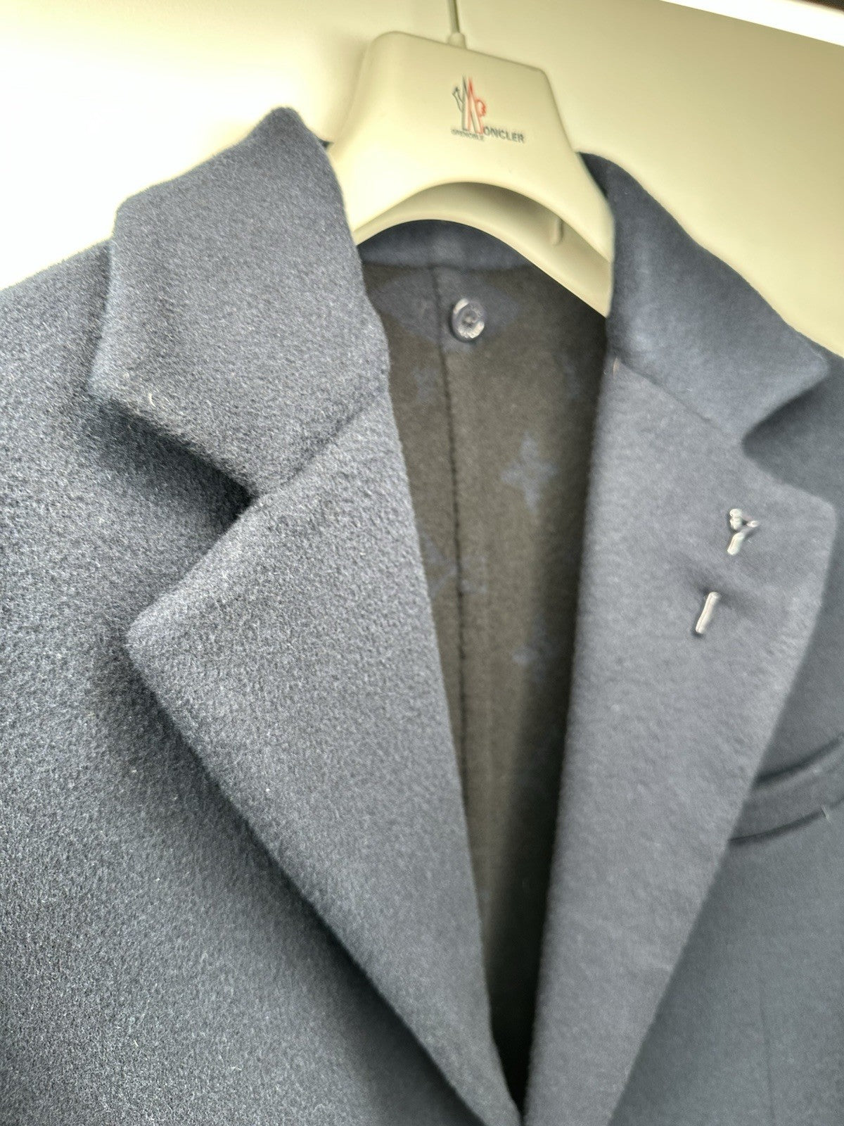 Louis Vuitton Cashmere & Silk Coat Navy Blue Size 44 Made In Italy