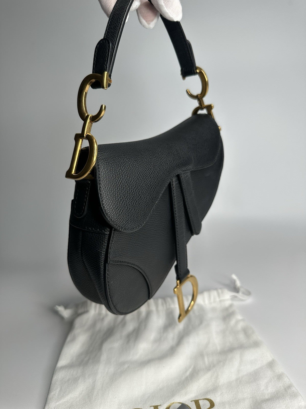 Christian Dior Saddle Mini Black Shoulder Bag Black Leather & Gold Hardware