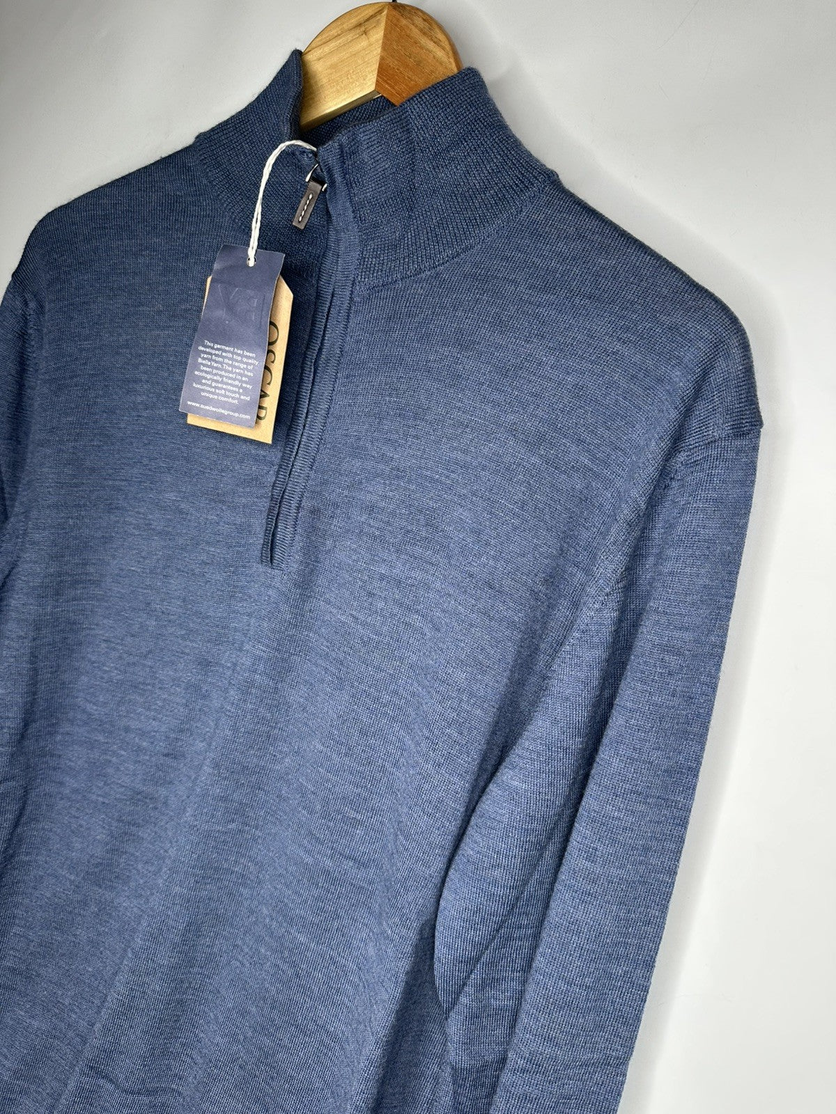 Oscar Milo Bella Yarn Large Quarter Zip Mens Blue Merino Wool