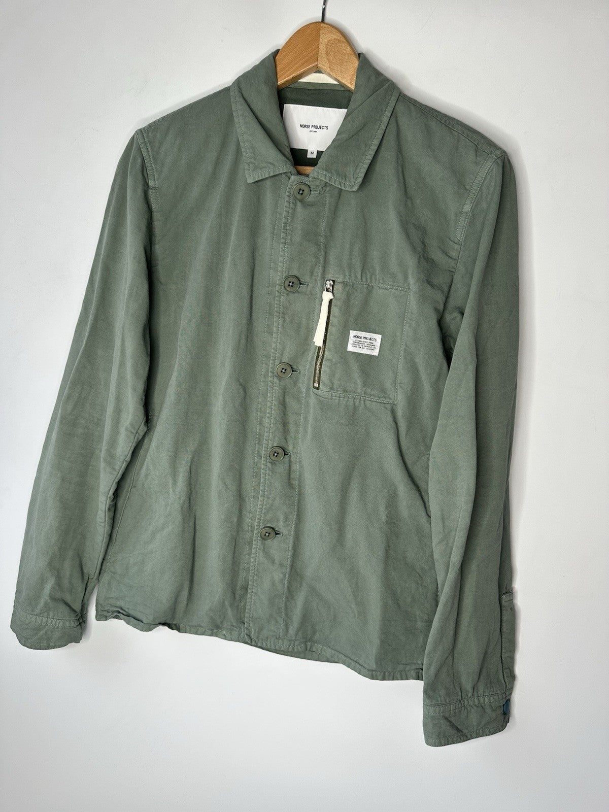 Norse Projects Green Mens Medium Khaki Green Button Down Jacket Cotton Blend VGC