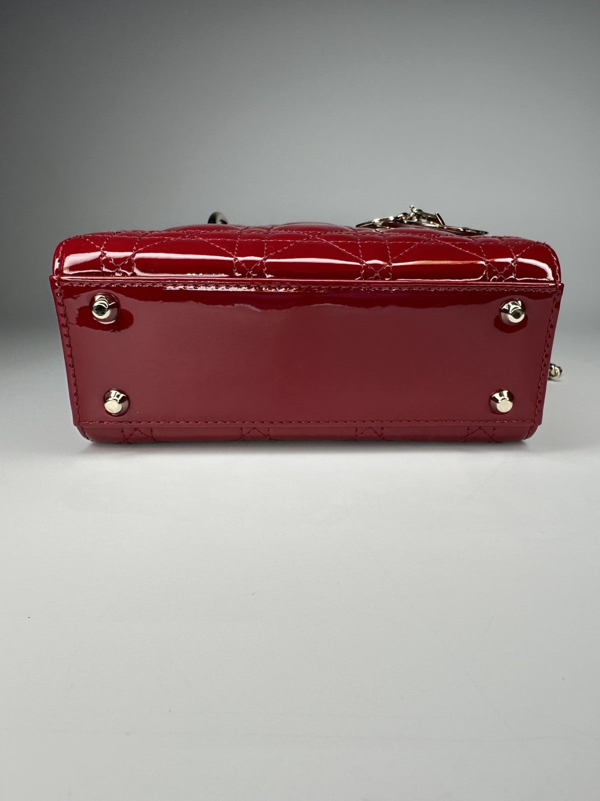 Lady Dior Mini Patent Leather Bag  Cherry Red - With Detachable Chain