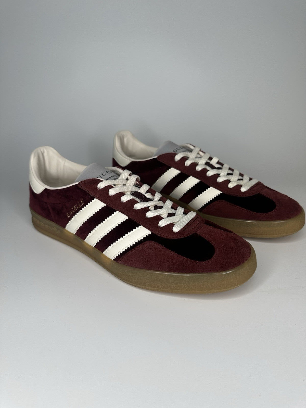 Adidas x Gucci Mens Gazelle Maroon / White Gum Sole UK10